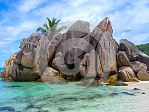 Seychelles island of La Digue, closeup of granitic rocks