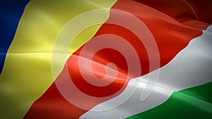 Seychelles island waving flag. National 3d Seychellois flag waving. Sign of Seychelles seamless loop animation. Seychelle flag HD