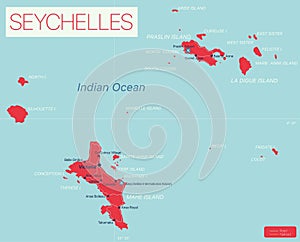 Seychelles islands detailed editable map photo