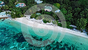 Seychelles Islands, drone view, aerial landscape of clear blue waters