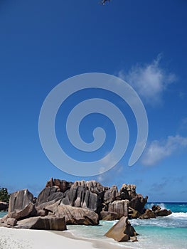 Seychelles la digue blue cristalline water and pink granit rock