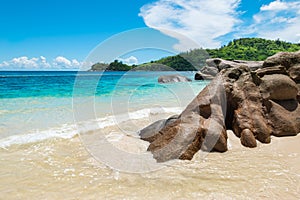 Seychelles, Mahe Island. Beautiful beach landscape with granite rocks.