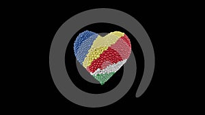 Seychelles National Day. June 18. Independence Day. Heart shape made out of shiny spheres animation. Heart animation with alpha