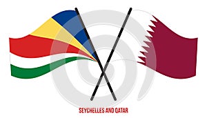 Seychelles and Qatar Flags Crossed And Waving Flat Style. Official Proportion. Correct Colors
