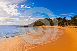 Seychelles tropical beach at sunset