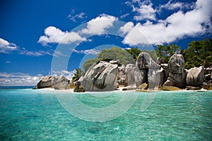 Seychelles, typical rocks and tropical view of an island