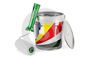 Seychelloise flag on the paint can, 3D rendering