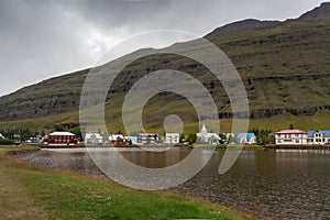 Seydisfjordur, tiny village by a river, Iceland.