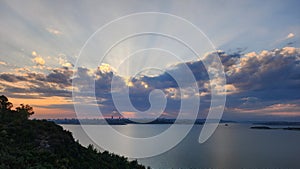 Seyhan Dam Lake in evening of a cloudy day in autumn