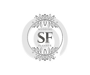 SF Initials letter Wedding monogram logos collection, hand drawn modern minimalistic and floral templates for Invitation cards,