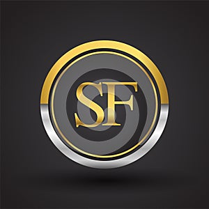 SF Letter logo in a circle, gold and silver colored. Vector design template elements for your business or company identity
