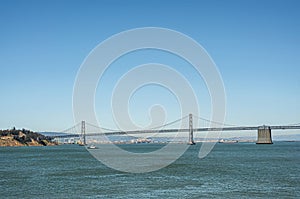 SF-Oakland Bay Bridge lands on Yerba Buena Island, San Francisco, CA, USA