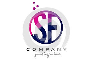 SF S F Circle Letter Logo Design with Purple Dots Bubbles
