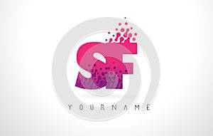 SF S F Letter Logo with Pink Purple Color and Particles Dots Design.