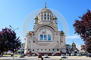 Sfantul Ioan Botezatorul Orthodox Cathedral in the center of Fagaras city, in Transylvania Transilvania region, Romania in a