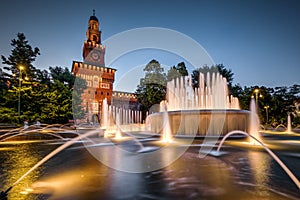 Sforza Castel at night in Milan, Italy