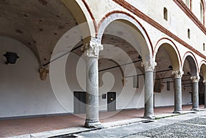 The Sforza castle Castello Sforzesco in Milan, the courtyard.