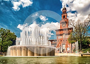 Sforza castle and fountain in Milano, Italy