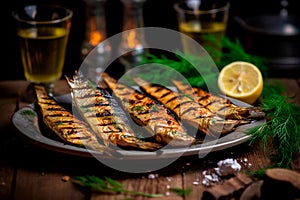 Sgombro alla Griglia - Grilled mackerel seasoned with olive oil, lemon, and herbs photo