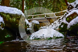 Sgwd Clun-Gwyn Waterfall located in Waterfall Country in Brecon Beacons National Park and Forest Fawr Geopark, the Vale