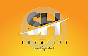 SH S H Letter Modern Logo Design with Yellow Background and Swoosh.