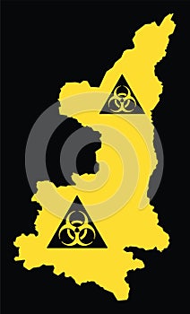 Shaanxi province map of China with biohazard virus sign