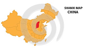 Shaanxi province map highlighted on China map with detailed state and region outline