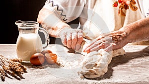 Shabbat or Shabath concept. baker making traditional challah jewish bread Traditional Jewish Shabbat ritual