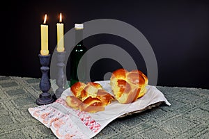 Shabbat Shalom Hebrew with kiddush candles