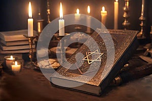 Shabbat Shalom. Torah and candles