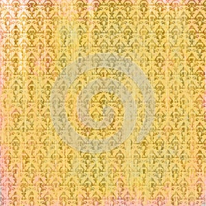 Shabby aged golden pink parchment background with baroque patterns