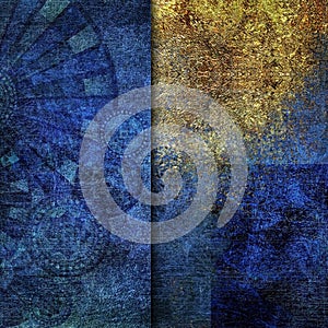 Shabby blue and golden abstract background