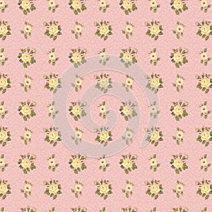 Shabby chic antique wallpaper pink and yellow rose