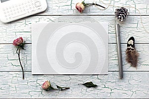 Shabby chic, Boho Mockup for presentations with dry roses.