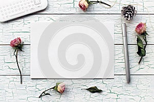 Shabby chic, Boho Mockup for presentations with dry roses.