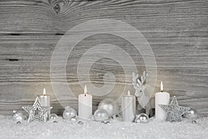 Shabby chic christmas background in grey, white and silver color