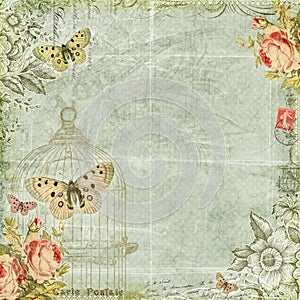 Shabby Chic Floral Butterflies Frame Background photo