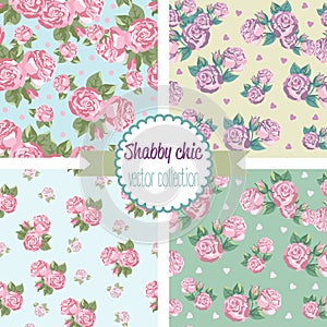 Shabby Chic Rose Patterns. Set seamless pattern.