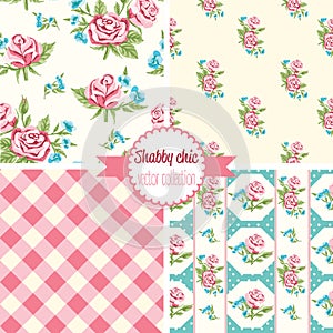 Shabby Chic Rose Patterns. Set seamless pattern. Vintage floral pattern, backgrounds.