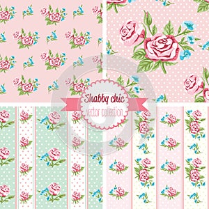 Shabby Chic Rose Patterns. Set seamless pattern. Vintage floral pattern, backgrounds.