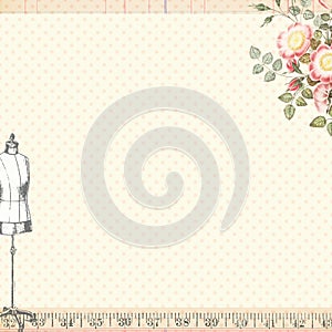 Shabby Chic Sewing Craft Background with Body Form