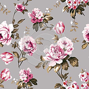 Shabby chic vintage roses seamless pattern