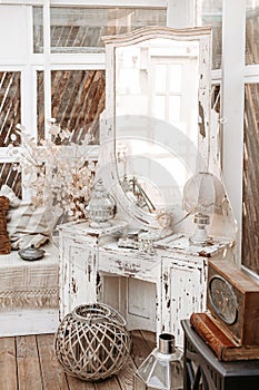 Shabby chic vintage white dressing table
