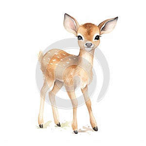 Adorable Watercolor Illustration Of A Happy Baby Deer photo