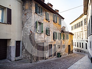 shabby medieval houses in Lower City of Bergamo