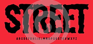 Shabby trendy alphabet. Stunning tall font, condensed type for modern streetwear logo, headline, street fashion monogram