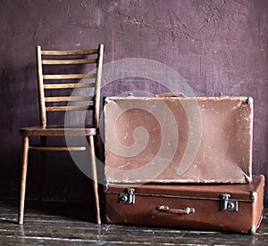 Shabby Vintage Stacked Ancient Suitcases Travel