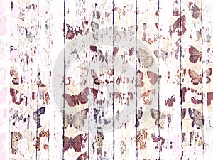 Shabby wood-grain texture white washed with distressed butterfly pattern