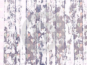 Shabby wood-grain texture white washed with distressed hearts pattern