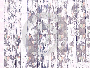 Shabby wood-grain texture white washed with distressed hearts pattern photo